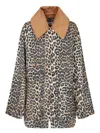 Ganni Leopard Printed Canvas Midi Puffer Jackets Brown In Animal Print