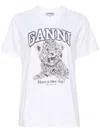 Ganni White T-shirt With Print And Logo Lettering On The Front In Cotton Woman In White