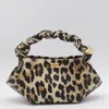 Ganni Leopard Leather Bou Mini Shoulder Bag In Brown