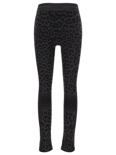 Ganni Leopard Leggings In Black