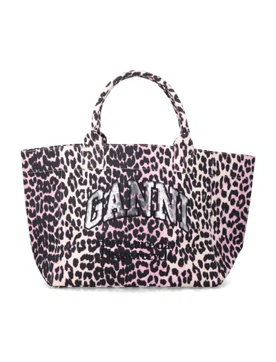 Ganni Leopard Medium Tote In Animal Print
