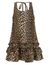 Ganni Brown Leopard Cotton Poplin Mini Dress