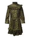 Ganni Leopard Minion Ruffled Mini Dress In Yellow Animal Print Cotton In Multi