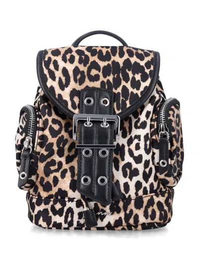 Ganni Leopard Nano Backpack In Animal Print