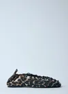 Ganni Brown Lace-up Ballerinas With Metal Eyelets And All-over Print In Fabric Woman In Brown