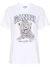 Ganni White T-shirt With Print And Logo Lettering On The Front In Cotton Woman