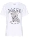 Ganni White T-shirt With Print And Logo Lettering On The Front In Cotton Woman