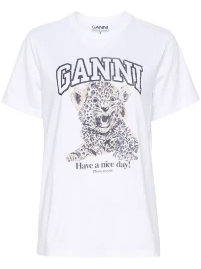 GANNI GANNI LEOPARD ORGANIC COTTON T-SHIRT