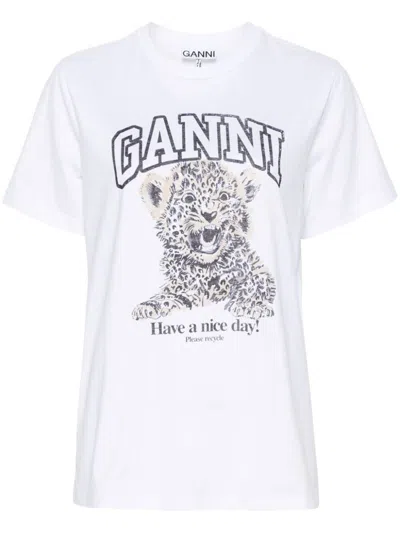 GANNI GANNI LEOPARD ORGANIC COTTON T-SHIRT