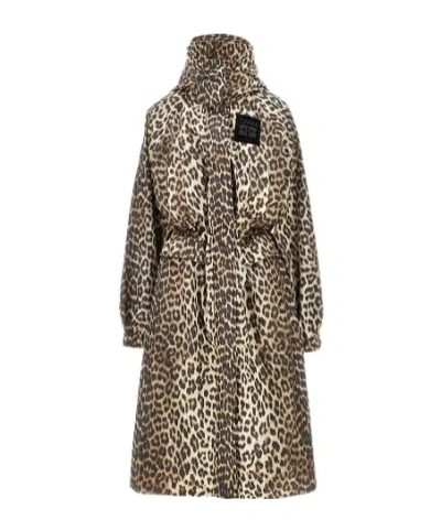 Ganni Leopard Parka Coat In Multi