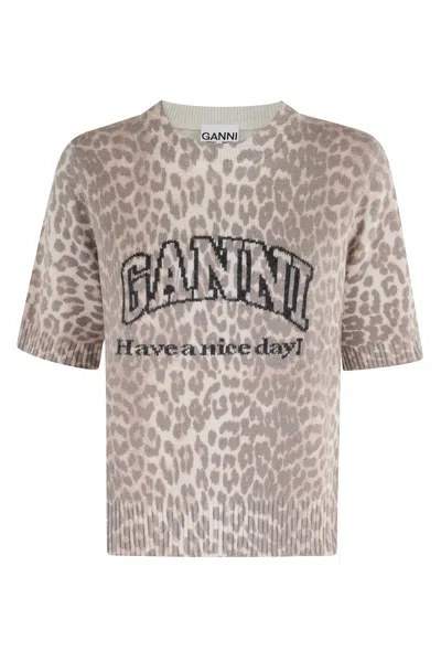 GANNI GANNI LEOPARD PATTERN GRAPHIC LEOPARD KNIT TOP