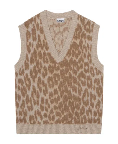 GANNI GANNI LEOPARD JACQUARD KNITTED VEST