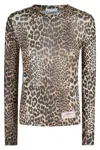 Ganni Leopard Pattern Printed Mesh Long Top In Animal Print