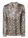 Ganni Leopard Pattern Satin Long Sleeve Shirt In Brown