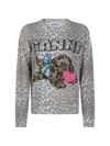 Ganni Leopard-patterned Sweater In Gray