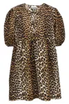 Ganni Printed Tie String Poplin Mini Dress