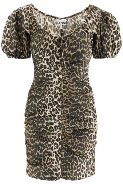 GANNI GANNI LEOPARD POPLIN MINI DRESS