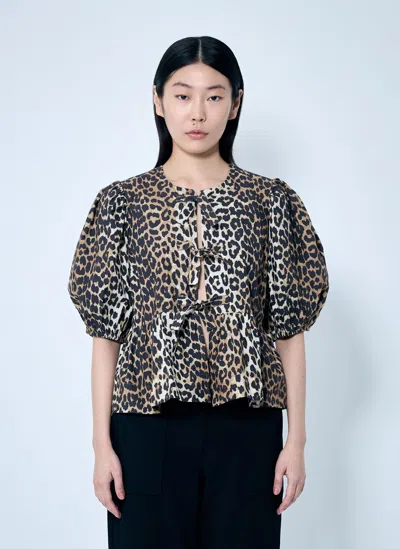 GANNI LEOPARD POPLIN PEPLUM BLOUSE