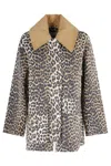 Ganni Long Sleeve Animal Print Jacket With Wide Collar