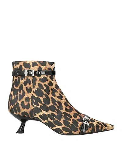Ganni Leopard Print Ankle Boots In Multi