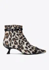 Ganni Eyelets Kitten Heel Boot Satin Print Ankle Boots Brown In Brown