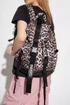 Ganni Leopard Printed Drawstring Backpack In Beige