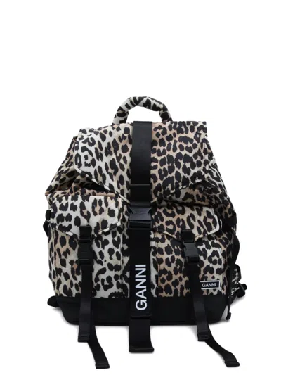 Ganni Leopard-print Backpack In Brown