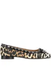 Ganni Multicolor Ballet Flats With Eyelets And All-over Leopard Print In Black
