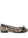 Ganni Multicolor Ballet Flats With Eyelets And All-over Leopard Print In Black