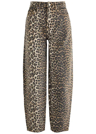 GANNI GANNI LEOPARD-PRINT BARREL-LEG JEANS