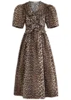 Ganni Belted Bow-embellished Leopard-print Cotton-poplin Midi Dress In Leopard