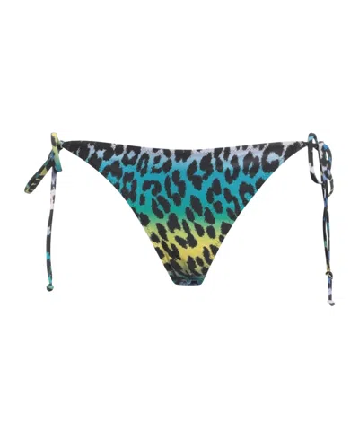 Ganni Leopard Print Bikini Bottom In Blue