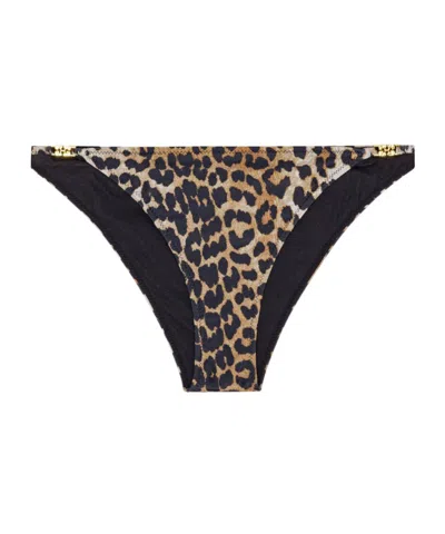 Ganni Recycled Leopard Printed Emblem Mini Briefs In Brown