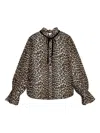 Ganni Printed Viscose Chiffon Tie String Shirt Shirts Animalier