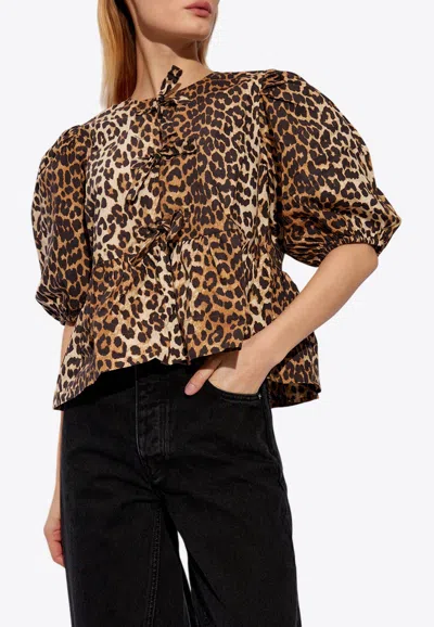 GANNI LEOPARD PRINT BLOUSE