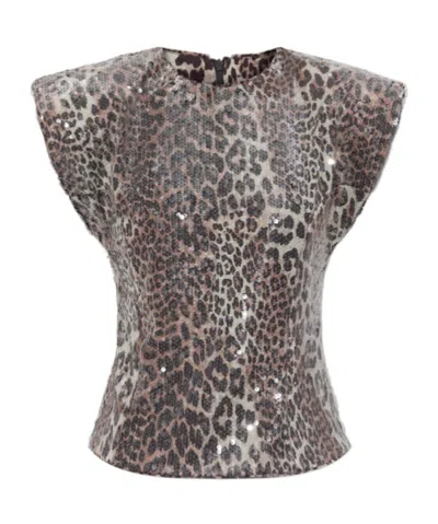 Ganni Leopard-print Blouse In Gray