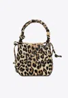 Ganni Bou Leopard-print Bucket Bag In Brown