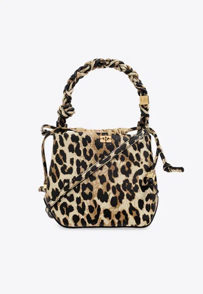 Ganni Bou Leopard-print Bucket Bag In Brown