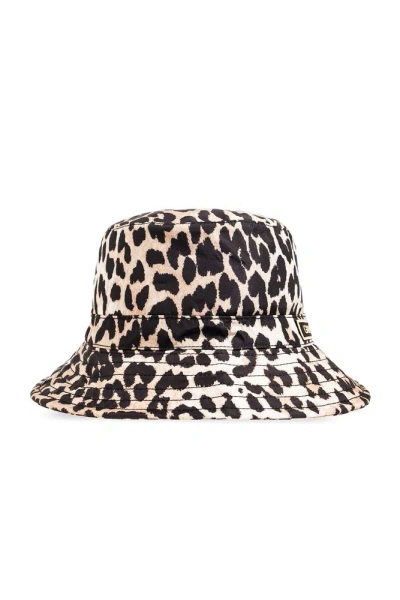 Ganni Leopard Print Bucket Hat In Beige