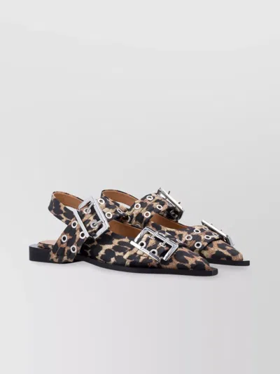 GANNI LEOPARD PRINT BUCKLE BALLERINA SANDALS