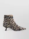 Ganni Eyelets Kitten Heel Boot Satin Print Ankle Boots Brown
