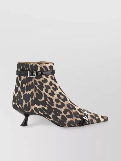 GANNI LEOPARD PRINT BUCKLE STRAP ANKLE BOOTS