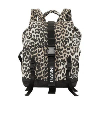 Ganni Leopard Tech Backpack In Black