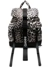 Ganni Leopard Printed Drawstring Backpack In Brown