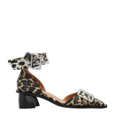 GANNI GANNI LEOPARD PRINT ANKLE-STRAP PUMPS