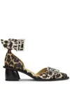 Ganni Leopard Print Feminine Buckle Open Cut Pumps In Brown