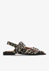 Ganni Multicolor Ballet Shoes With Double Buckle And All-over Leopard Print In Tech Fabric Woman In Beige
