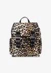 Ganni Backpack Leopard Print Zip Pockets
