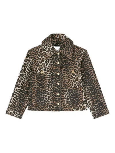 Ganni Leopard-print Button Denim Jacket In Animal Print