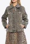 Ganni "leopard Print Denim Jacket" In Beige
